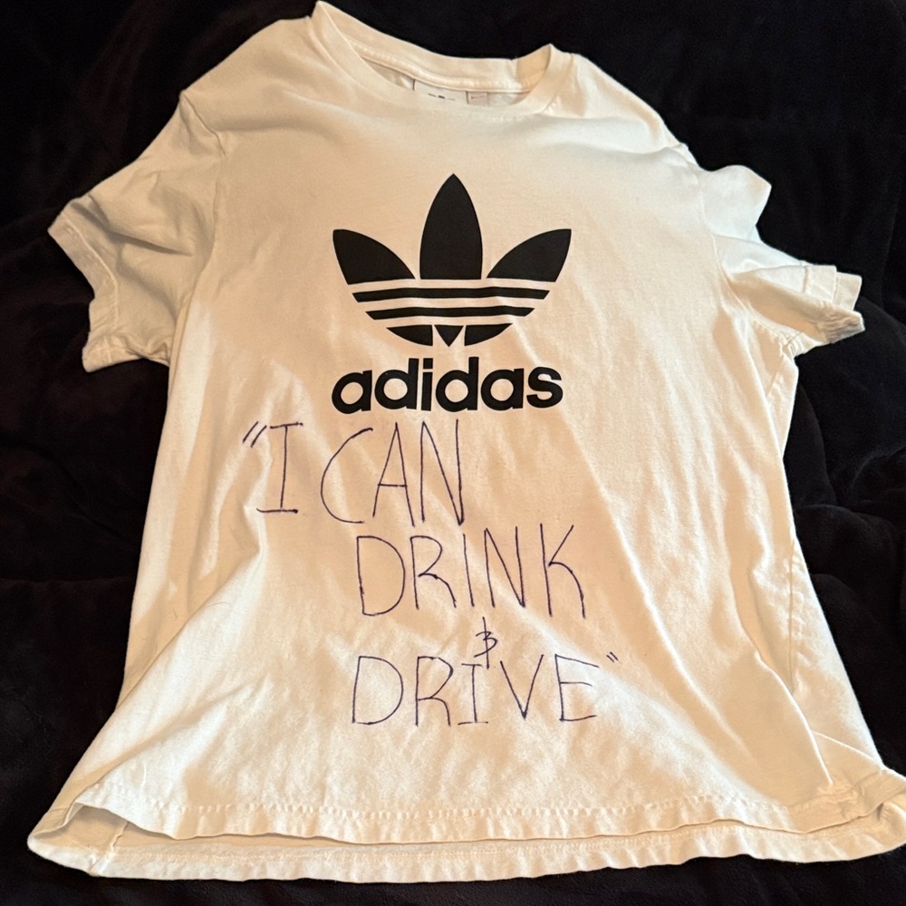Adidas White Tee with Black Trefoil Logo